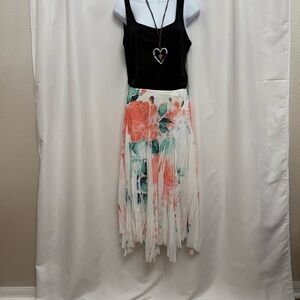 Moa Moa Cream white and peaches, Flowy, Whimsical Midi Skirt Fit and Flare